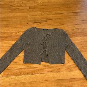 wild fable Gray Ribbed Tie-Front Cropped Cardigan